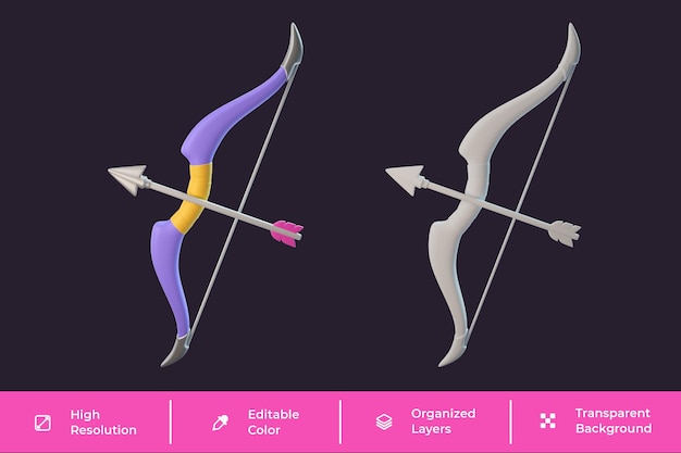Bow and arrow 3d game icon render isolated