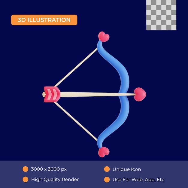 PSD 활과 사랑의 화살 3d 일러스트
