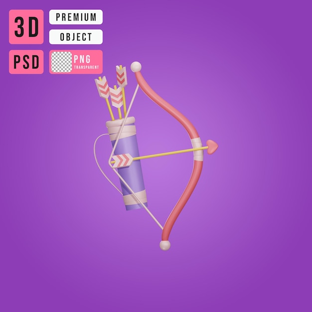 Bow with arrows valentine 3d illustration