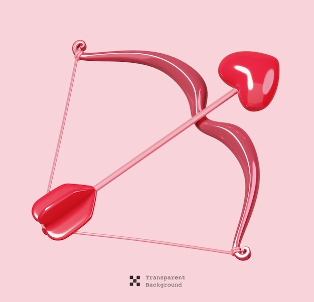 PSD bow with cupid arrow isolated. 14 february happy valentine's day icon. 3d render illustration