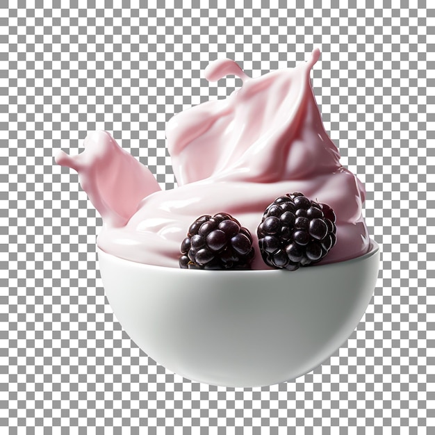 Bow of yoghurt with blackberries on transparent background