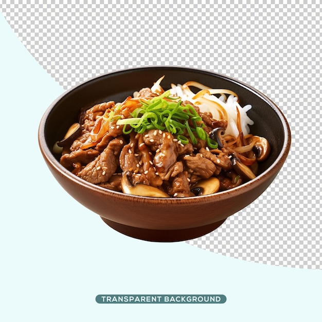 PSD a bowl of beef and rice with the words transparent background