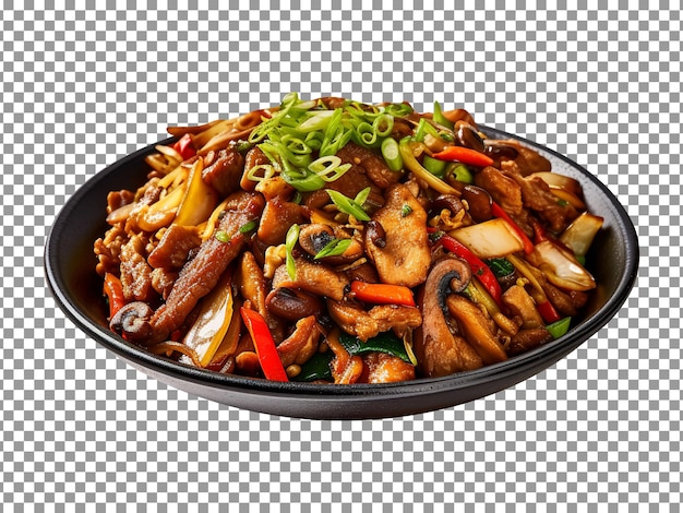 Bowl of beef and vegetables on transparent background