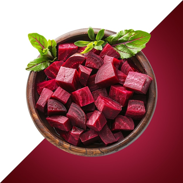 a bowl of beets with leaves and a red background