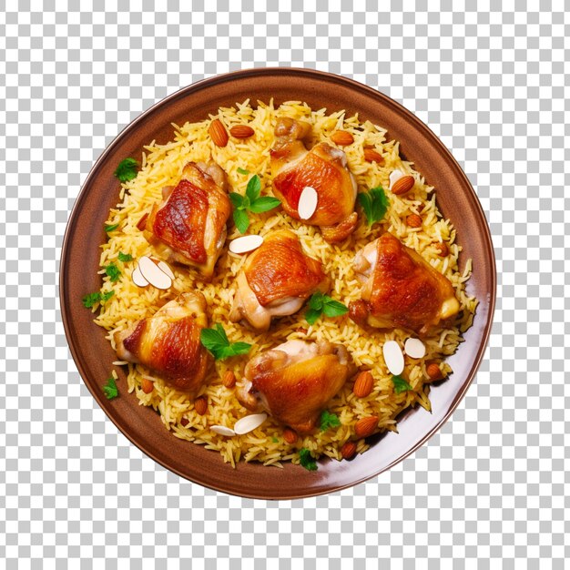 PSD a bowl of biryani with chicken pieces on a transparent background