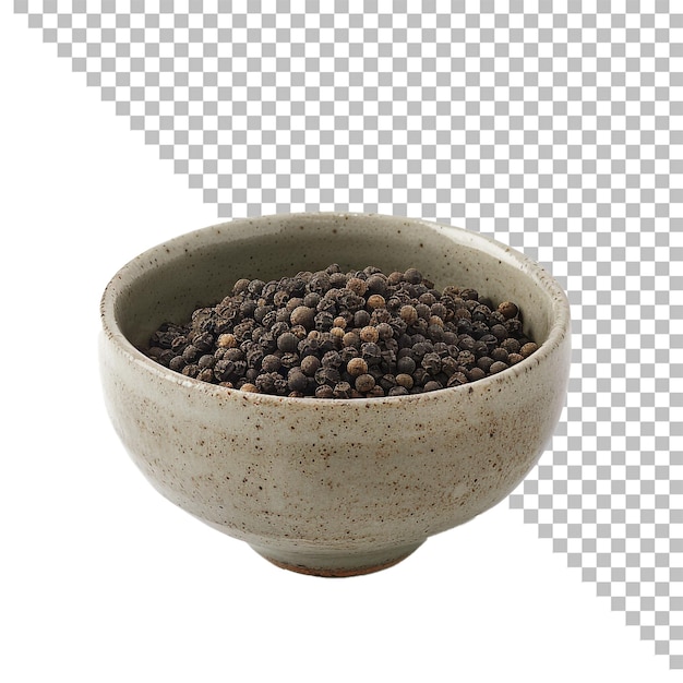a bowl of black seeds is sitting on a white background
