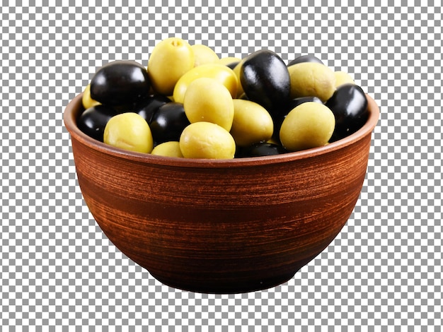 PSD a bowl of black and yellow olives on transparent background