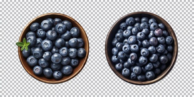 PSD bowl of blueberries isolated on a transparent background top view