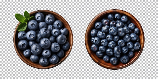 PSD bowl of blueberries isolated on a transparent background top view