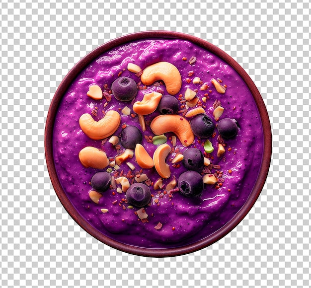 Bowl of brazilian frozen acai berry top view with white background transparent png