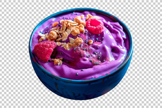 Bowl of brazilian frozen acai berry top view with white background transparent png