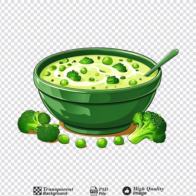 PSD bowl of broccoli and green peas cream soup isolated on transparent background