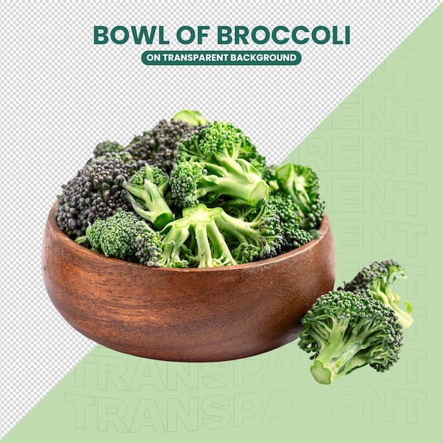 bowl of broccoli isolated on transparent background in psd