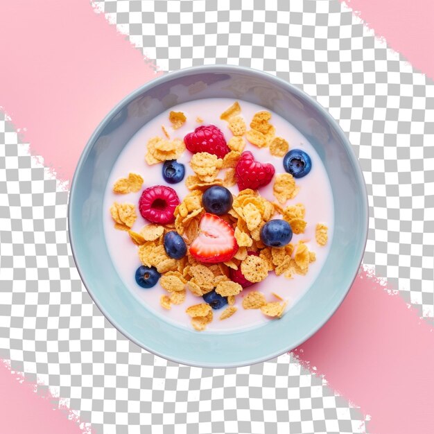 PSD a bowl of cereal with berries and milk in it