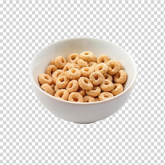 PSD bowl of cheerios cereal corn rings isolated on transparent background