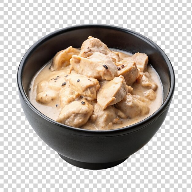 PSD bowl of chicken meat with cream sauce isolated on transparent background