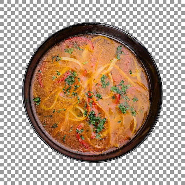 PSD bowl of chicken soup with noodles on transparent background