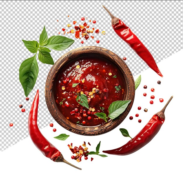 PSD a bowl of chili with a red pepper in it