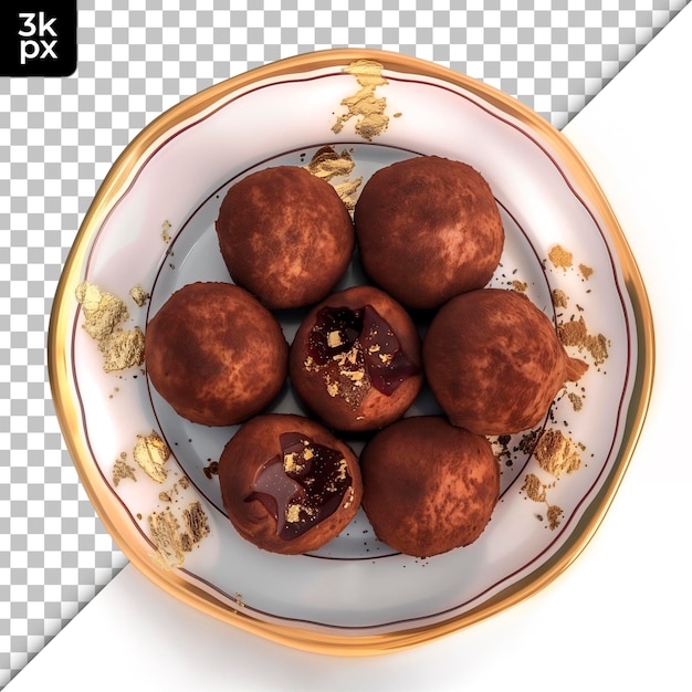 PSD a bowl of chocolate balls on a table