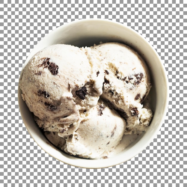 PSD bowl of chocolate chip ice cream with transparent background