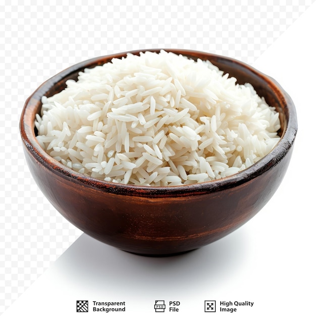 PSD bowl of cooked rice in isolated white isolated background