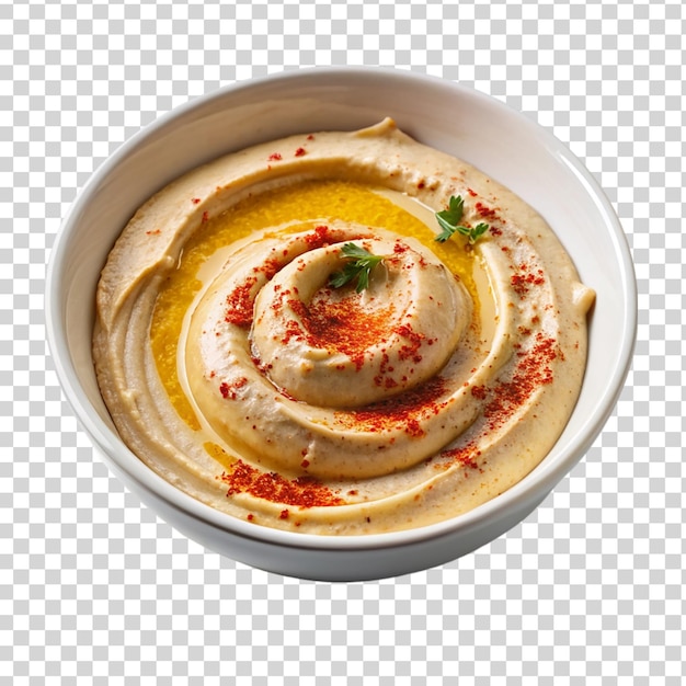 PSD a bowl on cream hummus isolated on transparent background