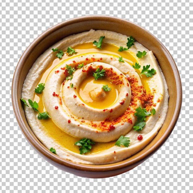 PSD a bowl of creamy hummus garnished with a drizzle