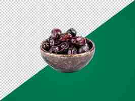 PSD a bowl of date fruits with transparent background