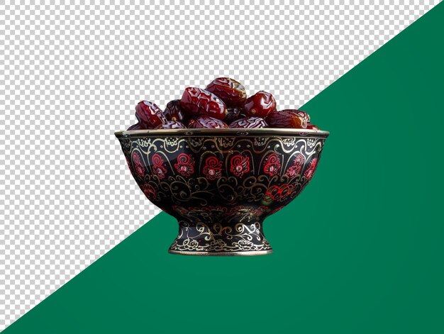 PSD a bowl of date fruits with transparent background