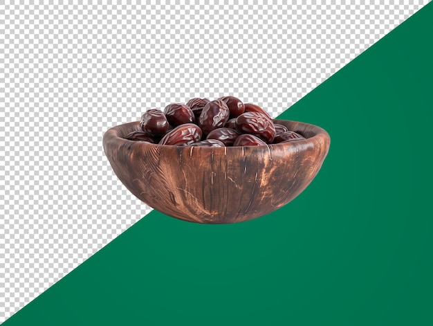 PSD a bowl of date fruits with transparent background