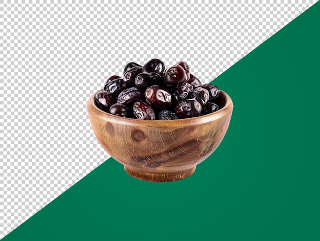 PSD a bowl of date fruits with transparent background