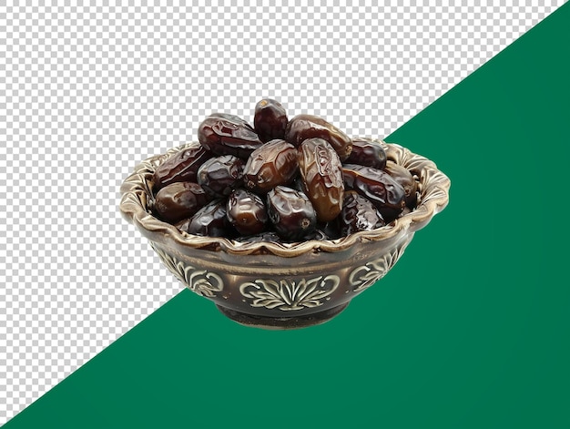 PSD a bowl of date fruits with transparent background