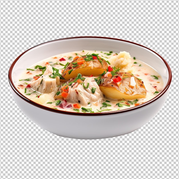 PSD a bowl of fish chowder no background