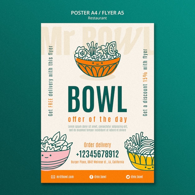 PSD bowl food restaurant verticale postersjabloon