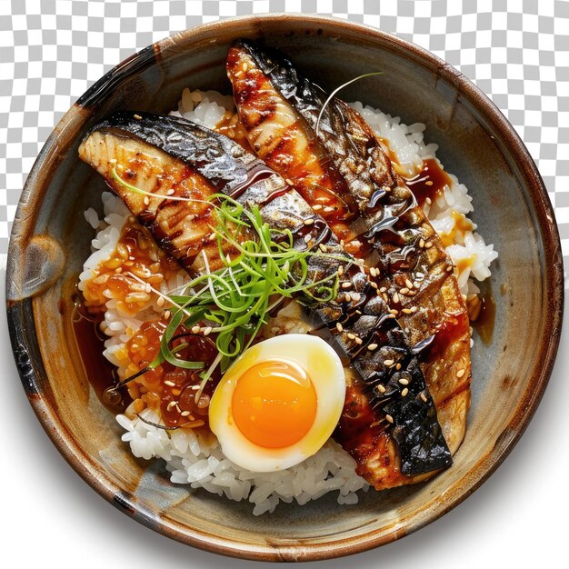 PSD a bowl of food with a fried egg and rice