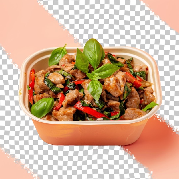 PSD a bowl of food with a picture of a chicken and vegetables