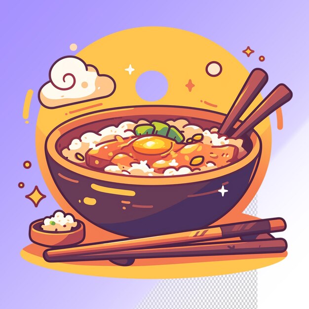 PSD a bowl of food with rice and chopsticks on it