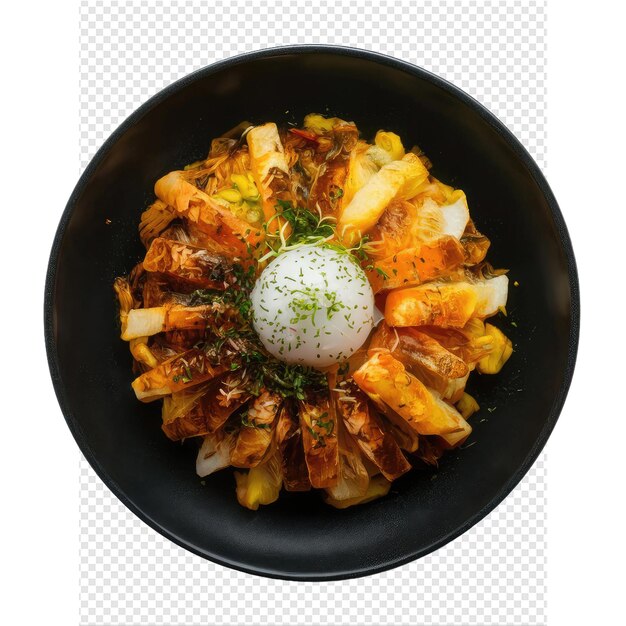 PSD a bowl of food with a white egg on top of it