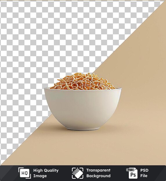 PSD bowl of fried noodles in a white bowl with a dark shadow in the background