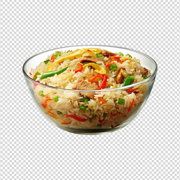 PSD bowl of fried rice isolated on a transparent white background