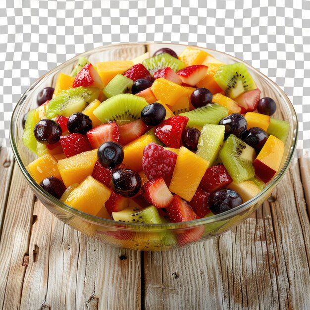 PSD a bowl of fruit salad with a white background with a checkered pattern