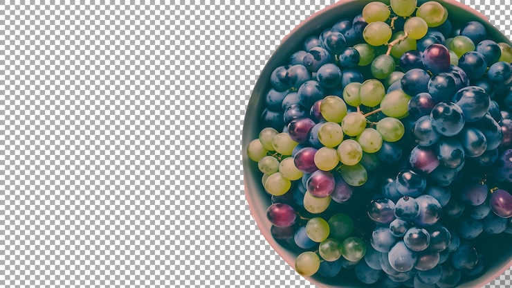 PSD a bowl of grapes with a black and white background