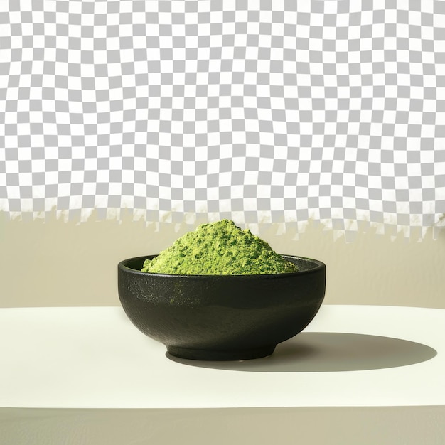 PSD a bowl of green substance sits on a white table