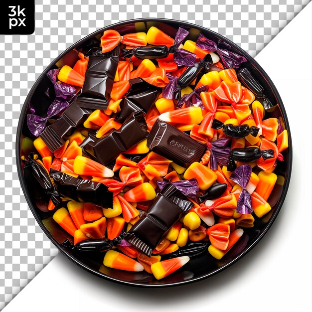 PSD bowl of halloween candy isolated on transparent background