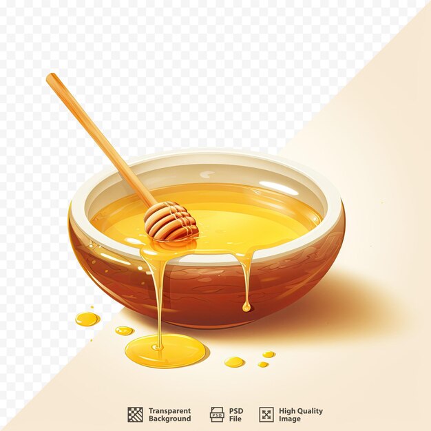 PSD a bowl of honey with a wooden spoon in it