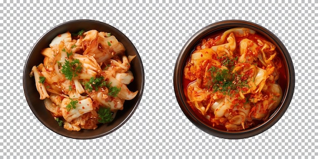 PSD bowl of korean food chinese cabbage kimchi top view isolated on a transparent background
