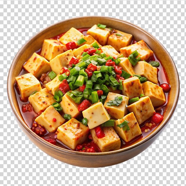 Bowl of mapo tofu isolated on transparent background