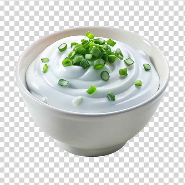 PSD bowl of mayonnaise with green onion isolated on transparent background