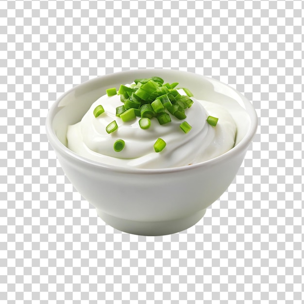 PSD bowl of mayonnaise with green onion isolated on transparent background