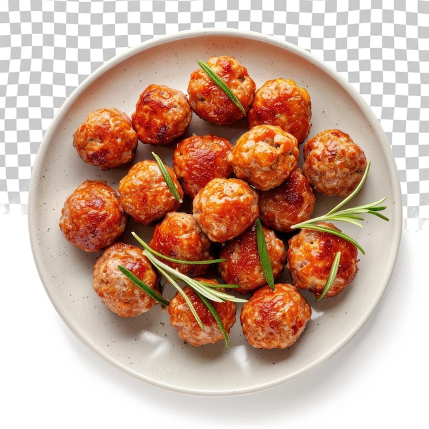 PSD a bowl of meatballs with a green stem